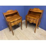 Pair of modern serpentine fronted bedside tables with single drawer and tiered shelf