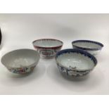 4 Chinese bowls 26cm diameter and smaller, all with cracks