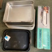 Quantity of Aga and Aga style oven pans, and a fish kettle