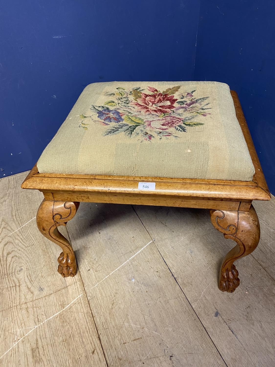 A mahogany framed piano stool, upholstered tapestry seat and a Walnut square framed stool, with - Image 3 of 6