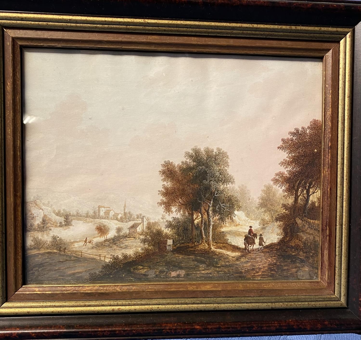 Three C19th century watercolours of figures in landscapes in gilt glazed frames, largest 17cm x 24 - Image 3 of 5