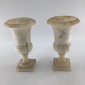 Pair of C20th alabaster vases, 24cmH, visible cracks/crackelature as per the material design