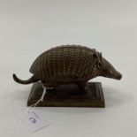 Regency bronze inkwell, modelled as an armadillo, please note the one remaining glass inkwell is