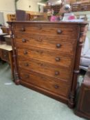 Good quality figured mahogany Scottish chest of 5 long graduated drawers, flanked by fluted