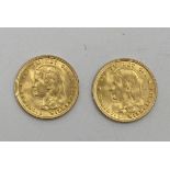 Two 10 gilder Dutch gold coins, each 1897, Koningin Wilhelmina, 13.4g