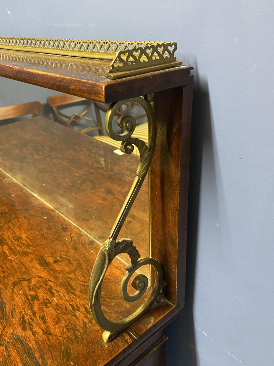 Good Regency brass inlaid rosewood chiffonier with mirrored back below brass galleried shelf above a - Image 6 of 10