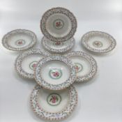 Set of 8 C19th soup plates(possibly Copeland) decorated with roses and the borders with floral