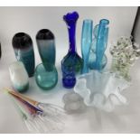 A quantity of colourful decorative glassware's to include vases, bottle vases,