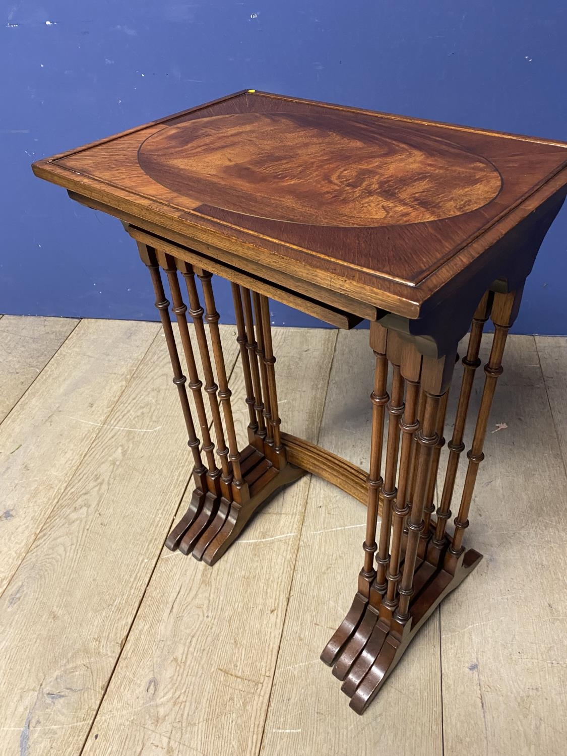 A good quartetto set of spider legged occasional tables with oval insets - Image 2 of 4