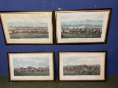After J Sturgess, set of 4 large colour prints, Punchestown, 1872, 39.5 x 75.5, framed and glazed,