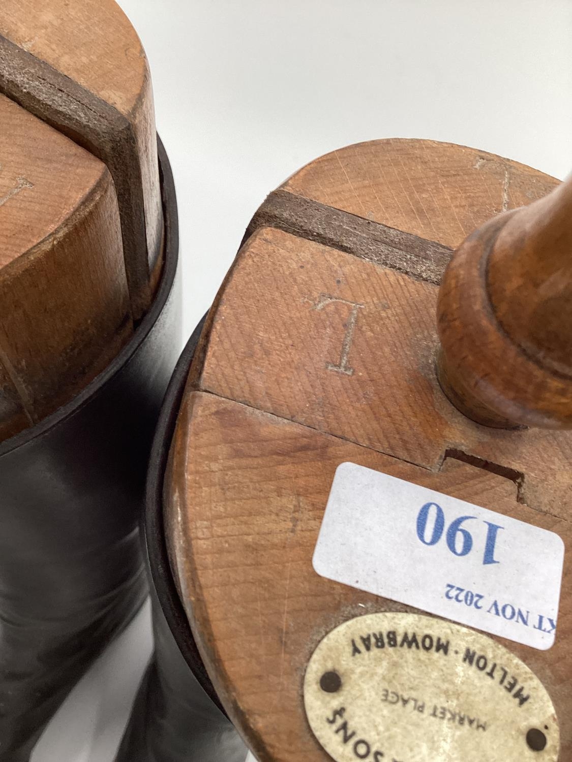 Pair of black leather hunting boots by Rowell and Sons Melton Mowbray with wooden trees - Image 6 of 6