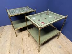 Fine Pair of Mid C20th two-tier brass and glass Etageres, in the Regency style by Mallett, London,