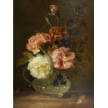 Follower of Jan Van Os (Dutch 1744-1808), Oil on canvas, Still life of Roses Carnations and other
