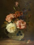 Follower of Jan Van Os (Dutch 1744-1808), Oil on canvas, Still life of Roses Carnations and other