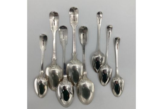 A collection of C19th century spoons, four serving spoons and four desert, various makers and dates, - Image 4 of 6