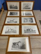 A set of 9 equestrian prints in glazed walnut frames, printed J Doyle lithographs, printed by C
