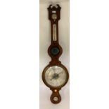 Mahogany and line inlaid wall barometer, with swan neck broken pediment , 112cm overall heigh