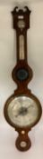 Mahogany and line inlaid wall barometer, with swan neck broken pediment , 112cm overall heigh