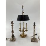 3 branch brass desk lamp and two other lamp bases