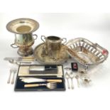A collection of silver plated/EPNS items to include a swing handled basket, teapot etc