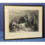 After Edwin Landseer, black and white print, "The Death of a Stag in Glen Tilt", engraved by J