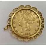 A $20 gold coin, 1902, in a 9ct gold pendant mount, 39.26g