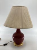 Chinese style red colour lamp base, 40cmH, and silk pleated shade