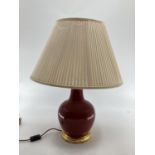 Chinese style red colour lamp base, 40cmH, and silk pleated shade