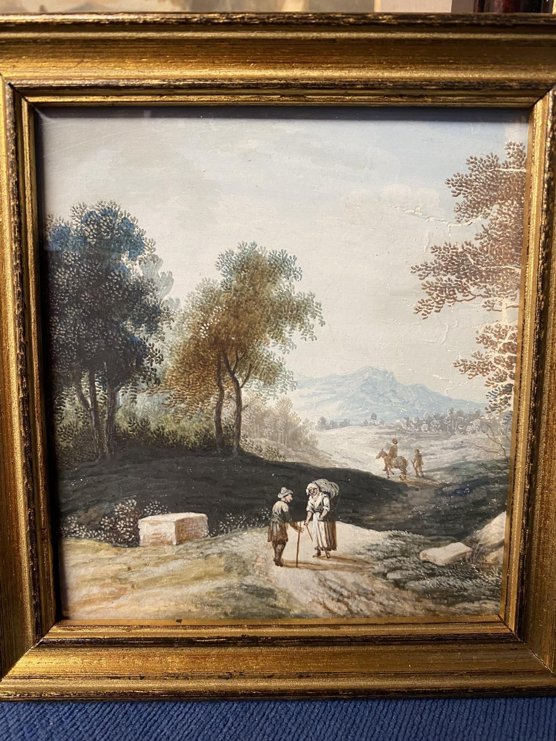 Three C19th century watercolours of figures in landscapes in gilt glazed frames, largest 17cm x 24 - Image 2 of 5