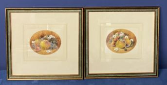 C Hughes (Royal Worcester) , a pair of watercolour still life with fruit and berries, oval mount