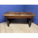 Small oak refectory table, with bread board ends and a single drawer, 160cmL x 63cmW