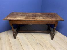 Small oak refectory table, with bread board ends and a single drawer, 160cmL x 63cmW