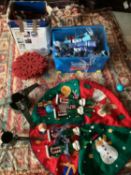 CHRISTMAS: Qty of Christmas decorations, including Christmas tree decorations, tree skirt, 4