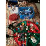 CHRISTMAS: Qty of Christmas decorations, including Christmas tree decorations, tree skirt, 4