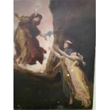 Large C20th oil on canvas of a religious scene, requires restoration, 112 x 86cm, unframed