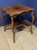 Edwardian light honey coloured oak two tier square scallopped edge occasional table, 60cmsquare