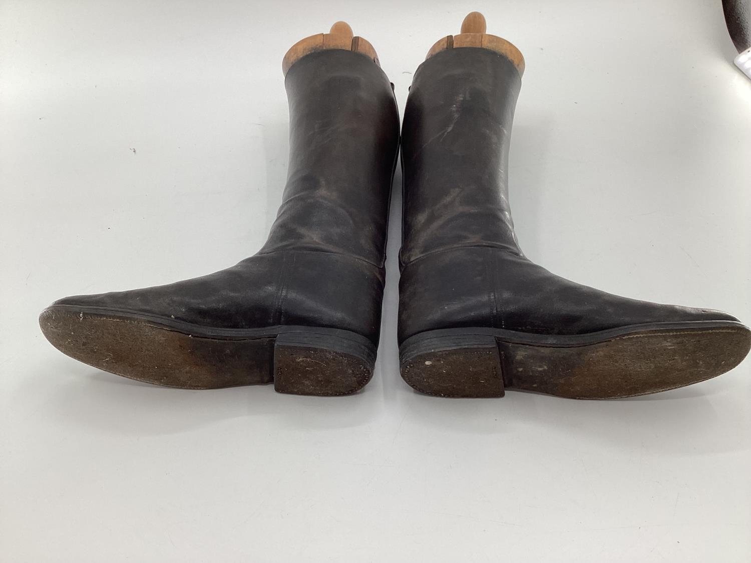 Pair of black leather hunting boots by Rowell and Sons Melton Mowbray with wooden trees - Image 5 of 6