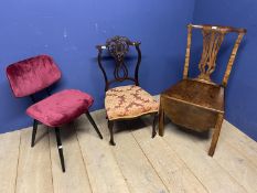 Five chairs to include a Victorian small black and mother of pearl inlaid bergere seated chair and a