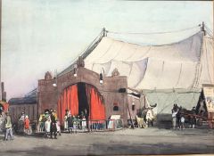 A C19th /early C20th French School, watercolour on paper of a circus tent, gilt glazed frame, 27 x