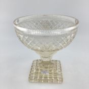 C20th heavy cut glass fruit bowl standing on stepped foot