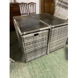 GARDEN FURNITURE: grey faux rattan/all weather garden table and chair cube set, comprising a table