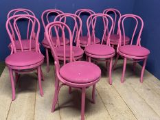 Set 9 of pink painted bentwood style kitchen chairs, all as found and needs a clean - from storage