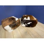 Pair of modern cow hide skin plush footstools/pouffes