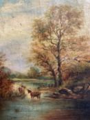 Gilt framed painting of 2 cattle in landscape