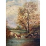 Gilt framed painting of 2 cattle in landscape