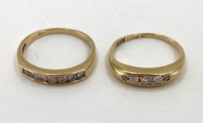 Two 18ct gold and diamond rings, each channel set with a line of single cut diamonds, 5.31g K/M