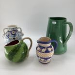 An oversized, decorative modern green jug, made in Italy see stamp to base, no sign of damage; and a