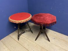 Two Victorian gypsy tables, one octagonal, one circular, with velvet tops