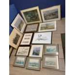 A large collection of Horse/Hunting framed pictures and prints