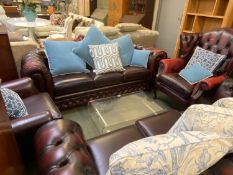Pair of THREE SEATER Chesterfield Red/Brown OXBLOOD Thomas Lloyd leather sofas (PLEASE NOTE photos